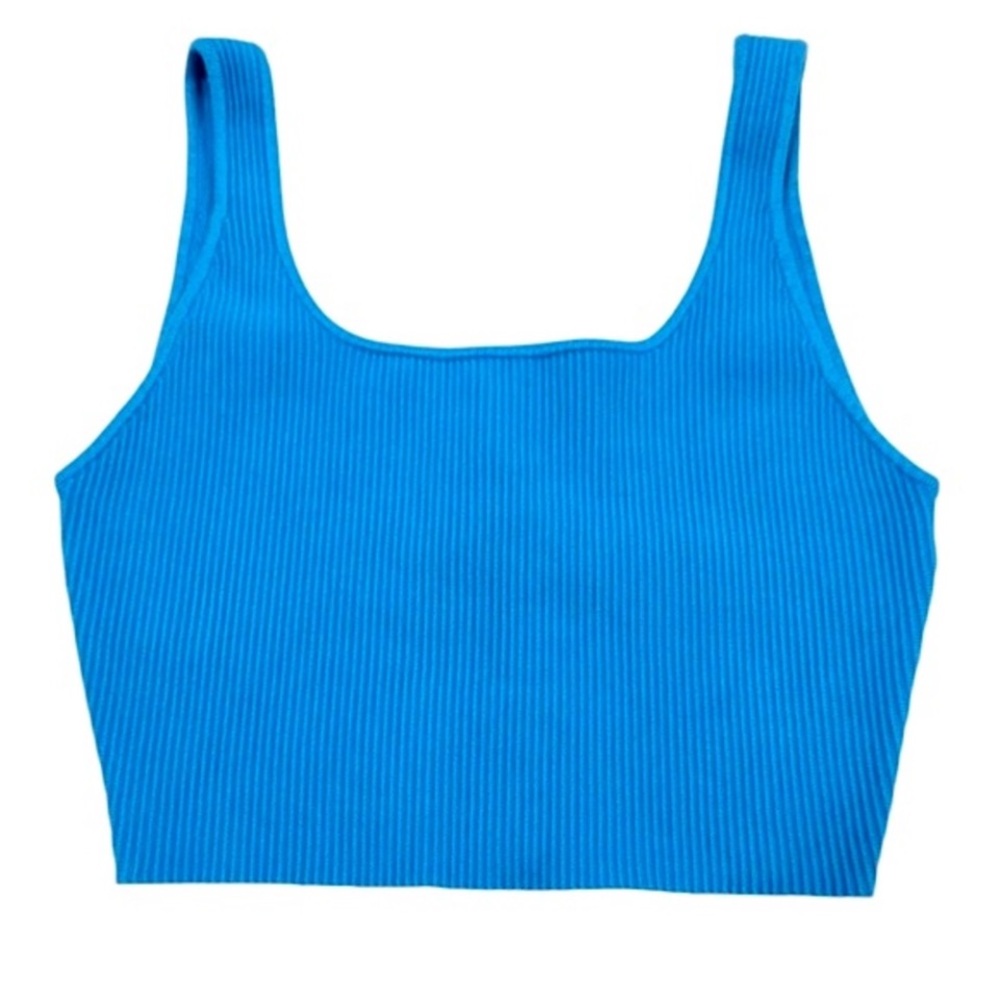 HOUSE OF HARLOW 1960 Ribbed Stretchy Luxe Essentials Blue Crop Top NWT Medium